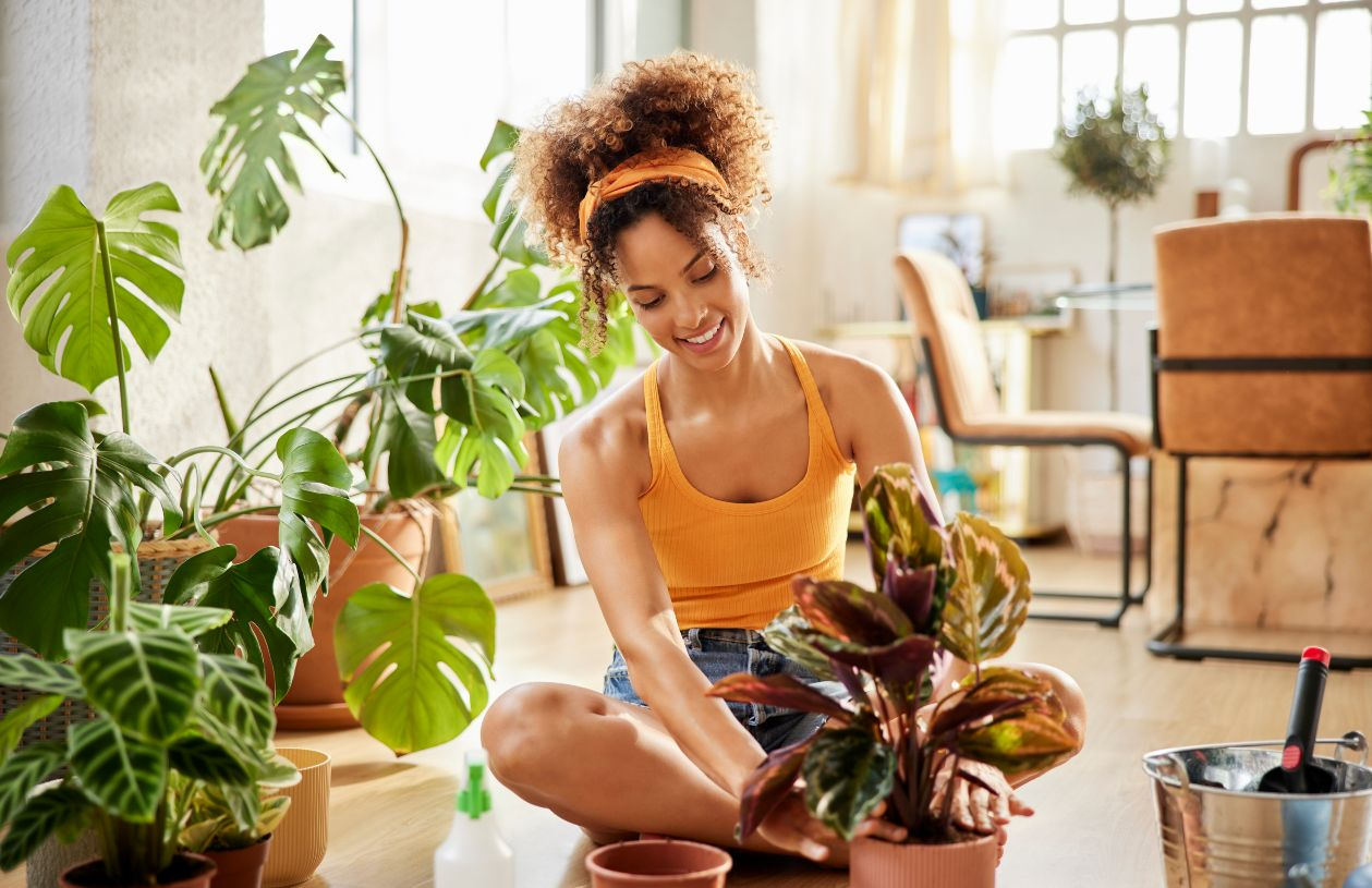 A woman enjoys her home after applying for a heloc