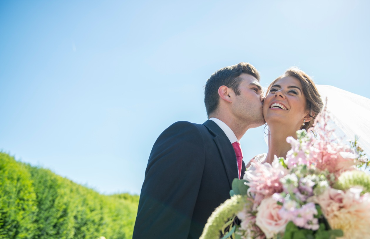 A couple enjoys their wedding day.