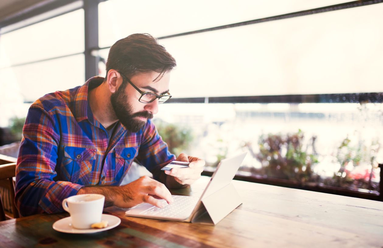 A man checks his credit score.