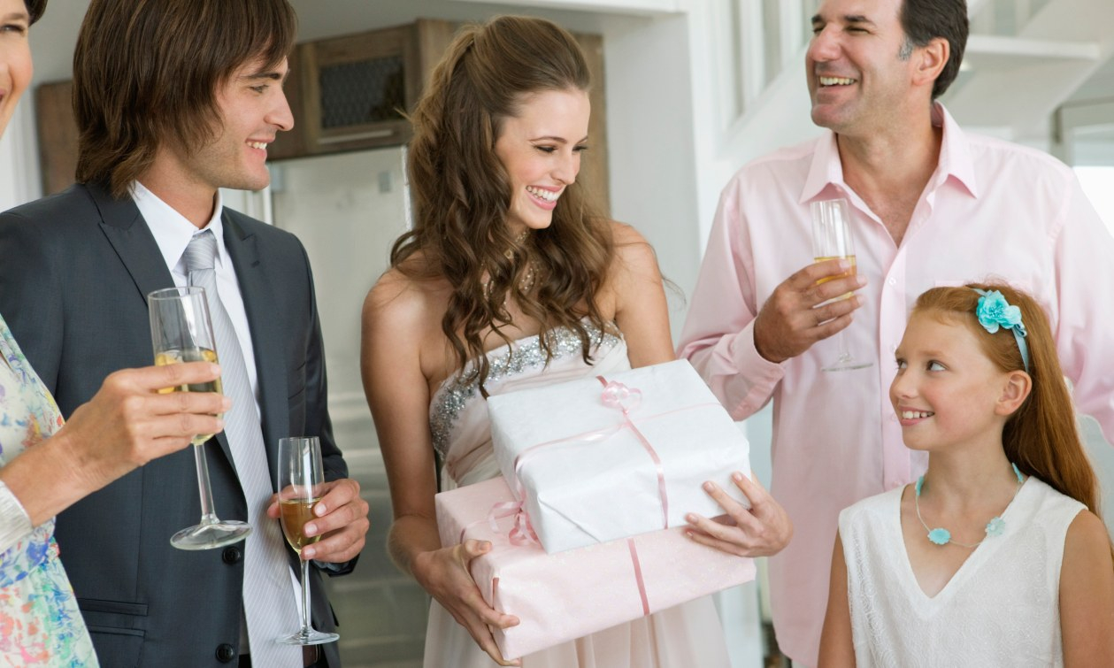 bride receiving wedding gifts 