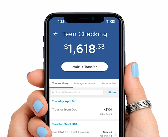 Alliant mobile app showing Teen's Checking account balance