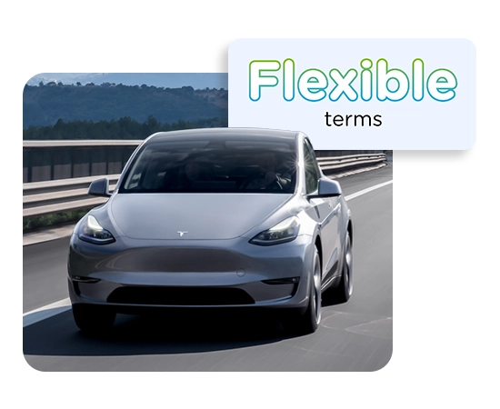Tesla car with Flexible terms callout